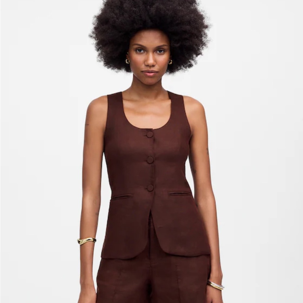 Madewell linen vest waistcoat top S